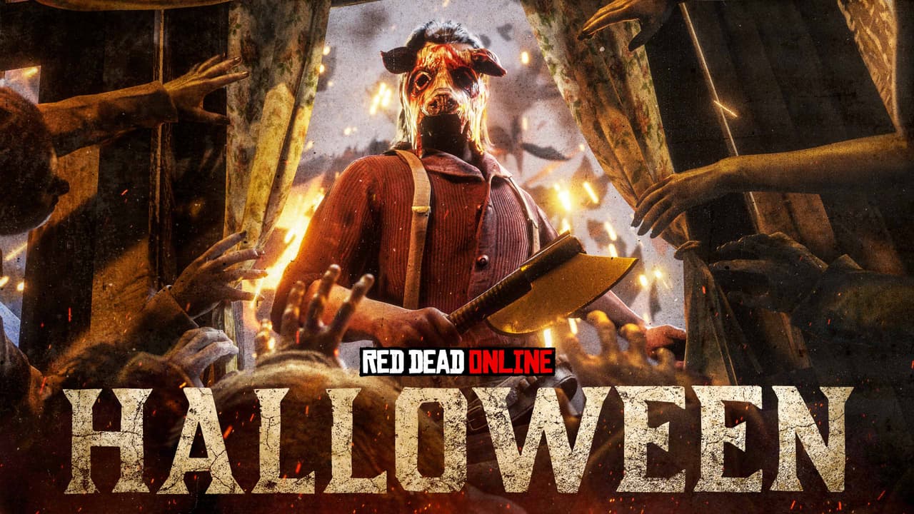 Red Dead Online’da Halloween sezonunu duyuran karanlık temalı görsel, kabus gibi karakterler ve maskeli figürler