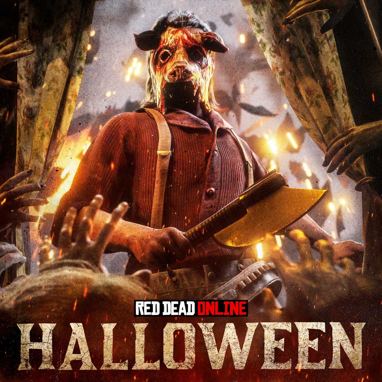 Red Dead Online’da Halloween sezonunu duyuran karanlık temalı görsel, kabus gibi karakterler ve maskeli figürler